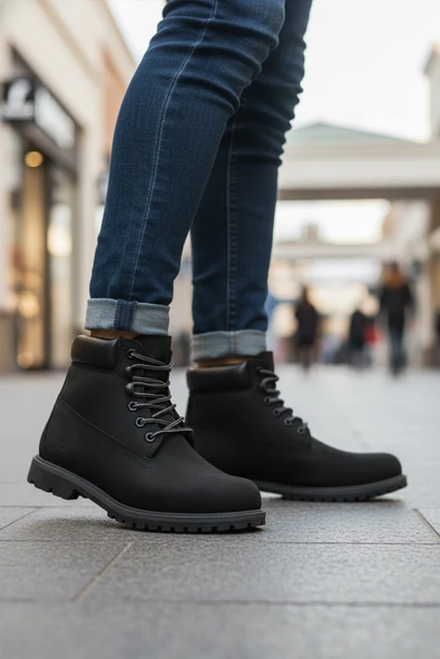 Aspor Siyah Nubuk Hakiki Deri Unisex Worker Bot - Resim 3