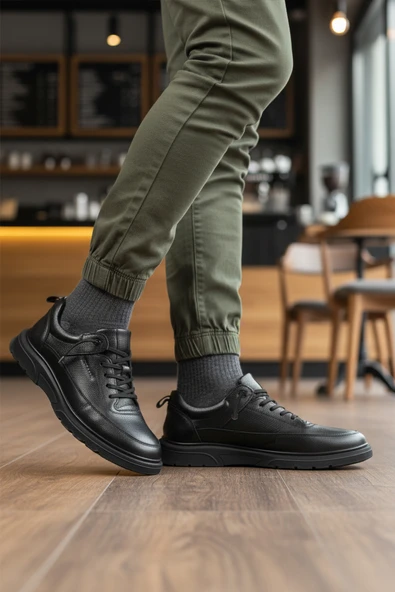 Bulldozer Siyah Floter Hakiki Deri Masaj Etkili Erkek Casual Ayakkabı - Resim 3