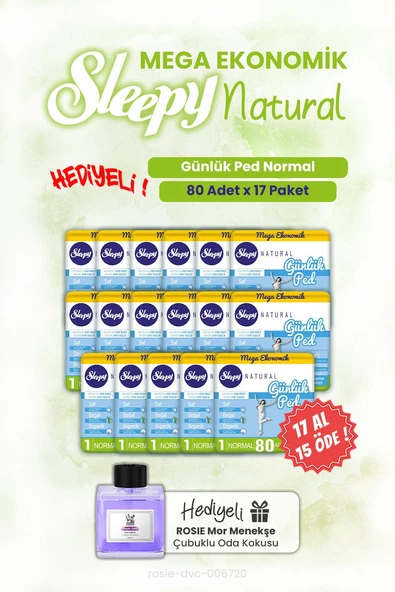 Sleepy Günlük Ped 17 AL 15 ÖDE Natural Normal 80'li ve ROSIE oda kokusu ürün görseli 1