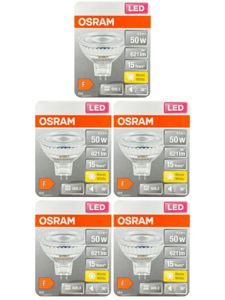 (5 Adet) Ledvance 12Volt 6,5W (50W) Sarı (2700K) GU5.3 Duylu (İğne Bacak) Led Spot Ampul ürün görseli 1