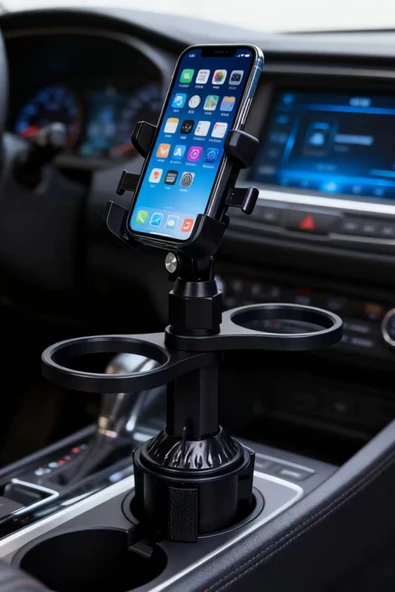 Çok Fonksiyonlu Araç İçi Bardak Tutucu & Telefon Standı - Ayarlanabilir Küçük Yemek Tepsisi CZ-94240 ürün görseli 1