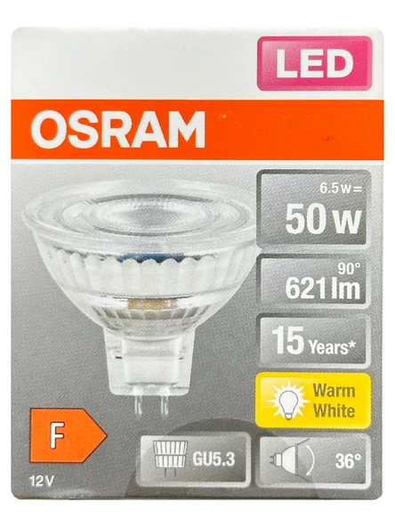 (3 Adet) Ledvance 12Volt 6,5W (50W) Sarı (2700K) GU5.3 Duylu (İğne Bacak) Led Spot Ampul - Resim 2