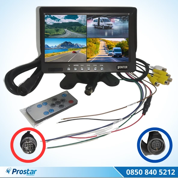 Orjinal 7 inç Dörde Bölünür Araç Monitörü 13 Pin Çıkışlı 4 Kamera Girişli Ekran ürün görseli 1