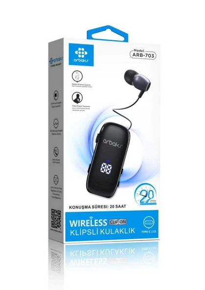 ARBAKS ARB-703 MAKARALI WİRELESS KLİPSLİ KULAKLIK 20 H ürün görseli 1