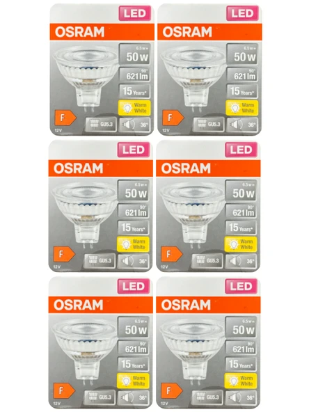 (6 Adet) Ledvance 12Volt 6,5W (50W) Sarı (2700K) GU5.3 Duylu (İğne Bacak) Led Spot Ampul ürün görseli 1