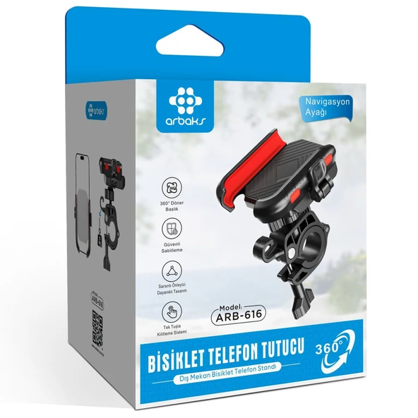 ARBAKS ARB-616 360'DÖNER BAŞLIKLI BİSİKLET & MOTORSİKLET TELEFON TUTUCU ürün görseli 1