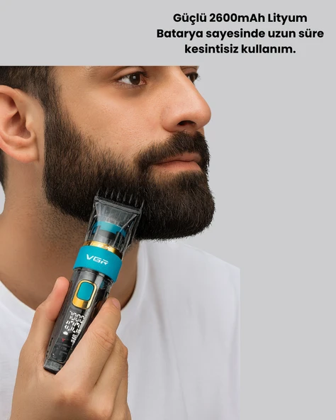 VGR V-695 Şarjlı Profesyonel Erkek Saç Sakal Tıraş Makinesi IPX7 Su Geçirmez - Resim 3