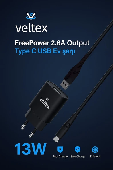 VELTEX VTX-002 13W 2.6A TYPE-C ŞARJ ALETİ ürün görseli 1