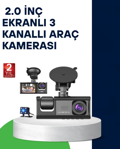 Üç Kameralı Araç Kamerası Full HD Gece Görüş  G-Sensör ürün görseli 1