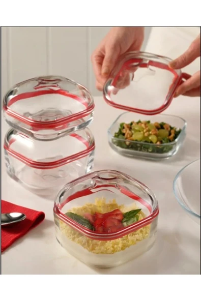 Paşabahçe plus kapaklı kahvaltılık - 6 lı çok amaçlı cam saklama kabı silikon contalı 395 cc. - Resim 3