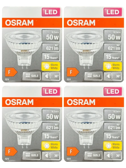 (4 Adet) Ledvance 12Volt 6,5W (50W) Sarı (2700K) GU5.3 Duylu (İğne Bacak) Led Spot Ampul ürün görseli 1