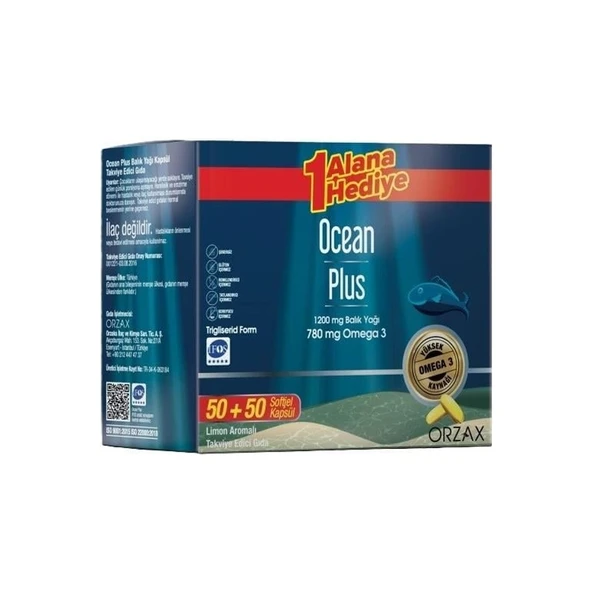 Ocean Plus Limon Aromalı Takviye Edici 100 Kapsül | Ekonomik Paket - Dezenfektan Hediyeli (%72 Alkol) ürün görseli 1