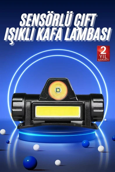 Ledli Şarjlı Kafa Lambası LED Şarjlı Su Geçirmez Kafa Feneri - Resim 2