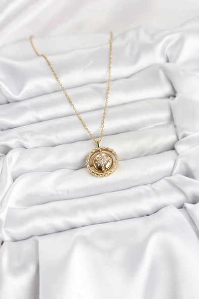 Çelik Zincir Gold Renk Kutup Yıldızı Model Kadın Kolye - Resim 4