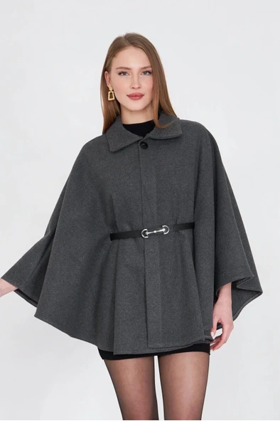 Kemerli Kaşe Panço Antrasit Pt - Resim 5