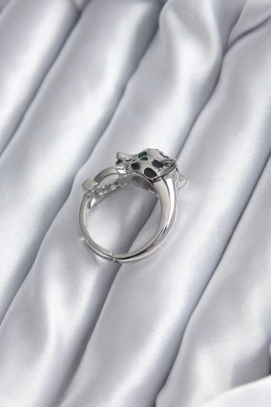 Gümüş Renk Kaplan Model Zirkon Taş Kadın Yüzük - Resim 2