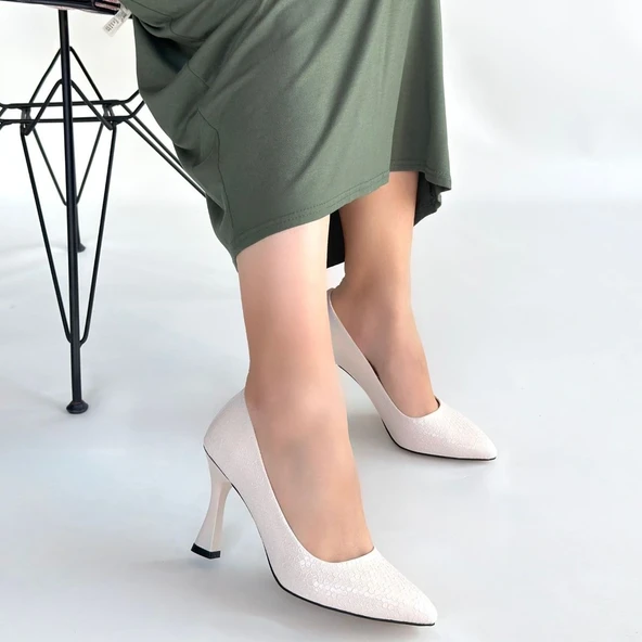 Merio Bej Baskılı Rugan Topuklu Ayakkabı - Resim 4