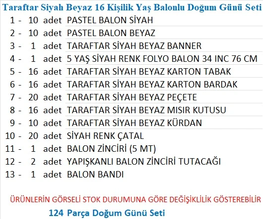 5 Yaş Taraftar Siyah Beyaz 16 Kişilik Doğum Günü Seti - Resim 2
