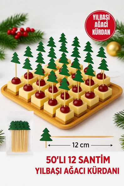 Yılbaşı Ağacı Kürdan 12 cm – 50’li Paket | Parti, Sunum, Kanepelik, Tatlı Süsleme Kürdanları ürün görseli 1