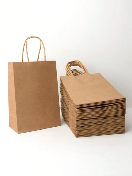 BURGU SAPLI KRAFT ÇANTA 25 ADET 25x12x31 - Resim 2