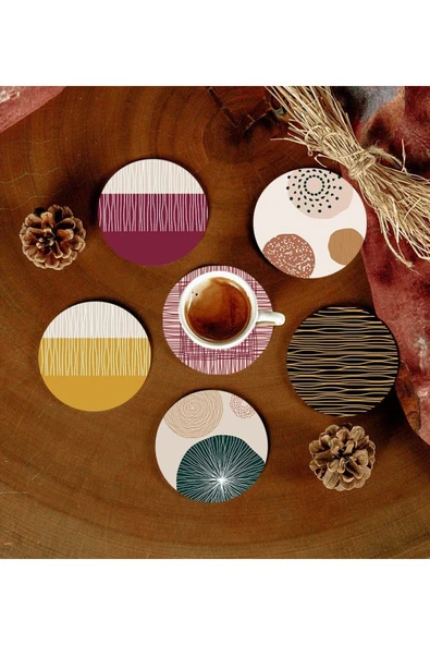 6 Adet Desenli Mdf Bardak Altlığı ürün görseli 1