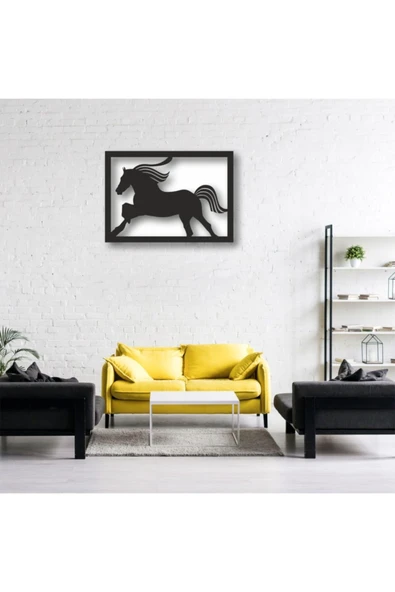 At Figürlü Çerçeve Görünümlü Ahşap Tablo ürün görseli 1