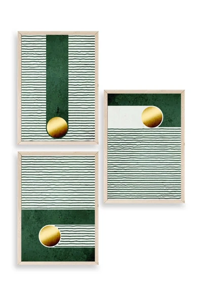 Yuvarlak Top Desenli Üçlü Ahşap Çerçeveli Tablo 17 x 23 ürün görseli 1