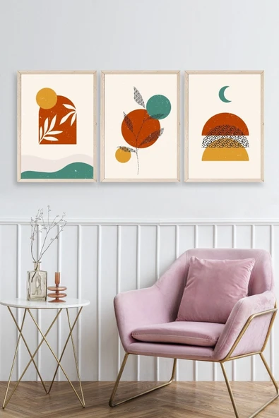 Manzara Üçlü Ahşap Çerçeveli Tablo 17 x 23 - Resim 2