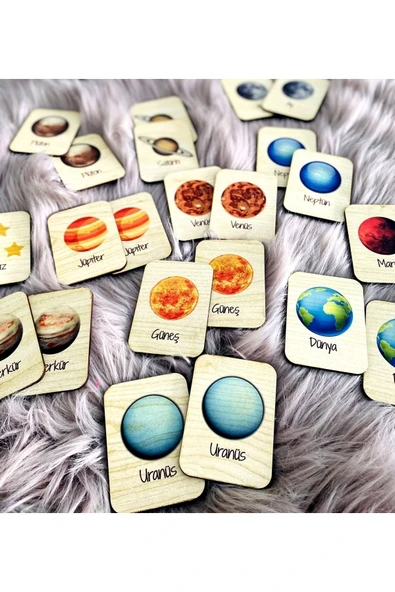 Gezegenler Hafıza Eşleştirme Oyunu Ahşap Eğitici Puzzle Oyuncak - Resim 2