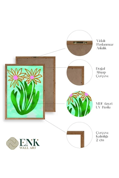 Çiçekler Ahşap Çerçeveli Tablo 17 x 23 - Resim 4