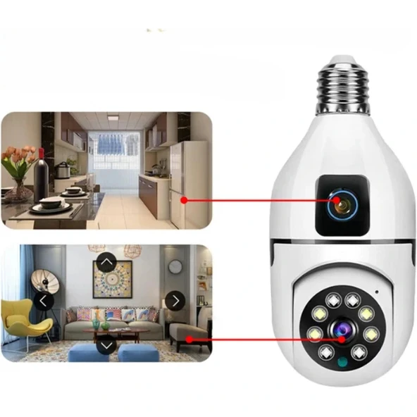 Çift Lensli Duy Girişli Kablosuz Ampul Kamera - Resim 5