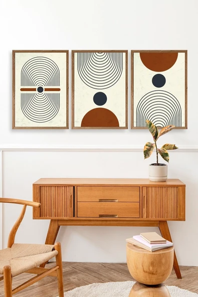 Rahatlatıcı Şekiller Üçlü Ahşap Çerçeveli Tablo 23 x 30 - Resim 3