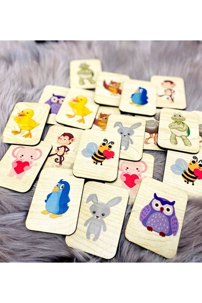 Sevimli Hayvanlar Hafıza Eşleştirme Oyunu Ahşap Eğitici Puzzle Oyuncak ürün görseli 1