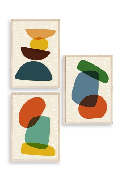 Rahatlatıcı Desenler Üçlü Ahşap Çerçeveli Tablo 23 x 30 ürün görseli 1