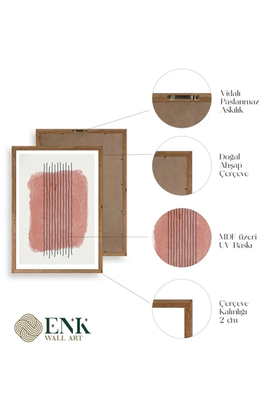Şekiller Kare Üçgen Üçlü Ahşap Çerçeveli Tablo 30 x 42 - Resim 4