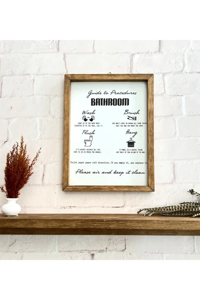 Banyo Prosedürü Bathroom Guide To Procedures Ahşap Çerçeve 23 x 30 ürün görseli 1
