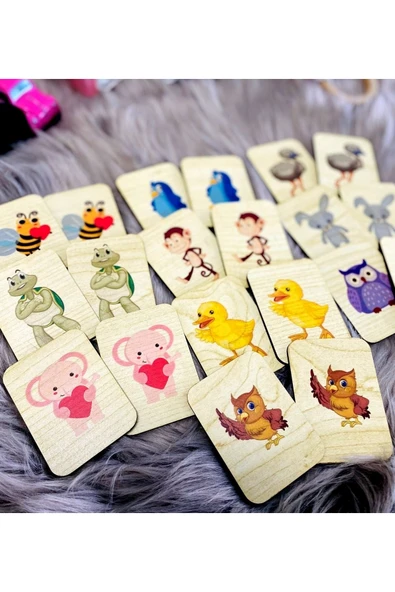 Sevimli Hayvanlar Hafıza Eşleştirme Oyunu Ahşap Eğitici Puzzle Oyuncak - Resim 3
