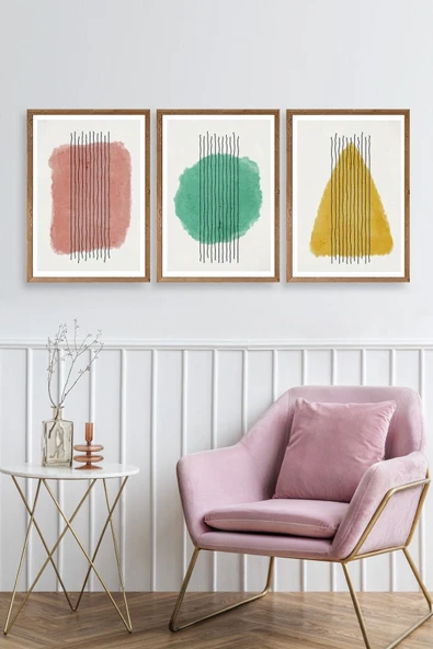 Şekiller Kare Üçgen Üçlü Ahşap Çerçeveli Tablo 30 x 42 - Resim 2