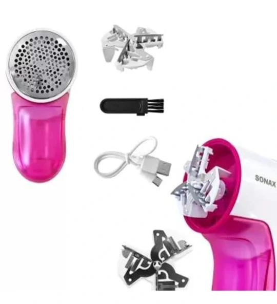 Sonax Pro Şarjlı Tiftik Temizleme Makinesi SN-9911 – Güçlü 3W Motor, USB Şarjlı, Kıyafet ve Kumaş Tüy Alma Cihazı Pembe - Resim 5