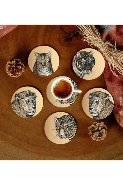 6 Adet Desenli Mdf Bardak Altlığı ürün görseli 1