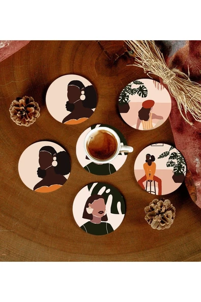 6 Adet Desenli Mdf Bardak Altlığı ürün görseli 1