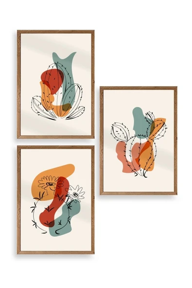 Düşündüren Şekiller Üçlü Ahşap Çerçeveli Tablo 30 x 42 ürün görseli 1