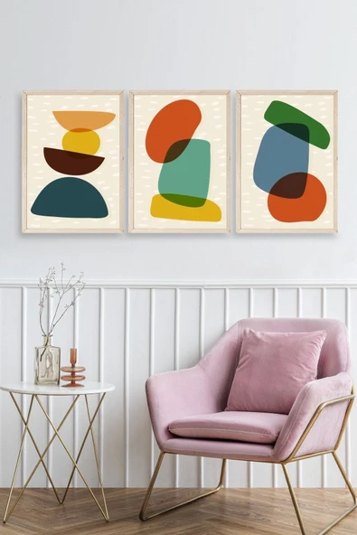 Rahatlatıcı Desenler Üçlü Ahşap Çerçeveli Tablo 23 x 30 - Resim 2