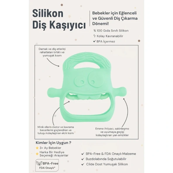 Açık Yeşil Bebek Silikon Diş Kaşıyıcı - Resim 4