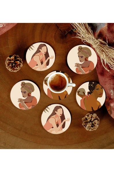 6 Adet Desenli Mdf Bardak Altlığı ürün görseli 1