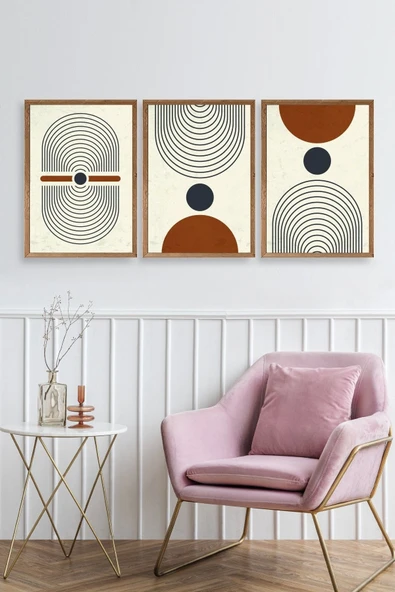 Rahatlatıcı Şekiller Üçlü Ahşap Çerçeveli Tablo 23 x 30 - Resim 2