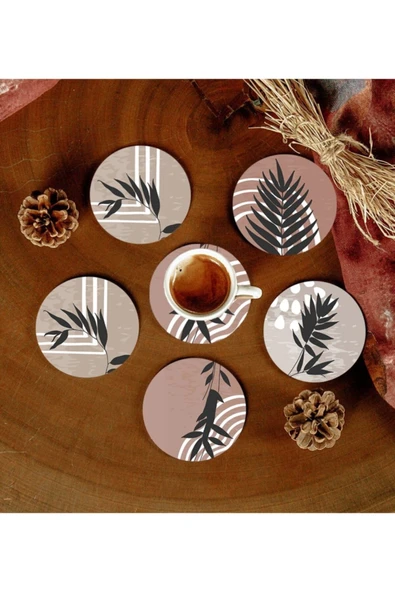 Desenli Mdf Bardak Altlığı 6 Adet ürün görseli 1