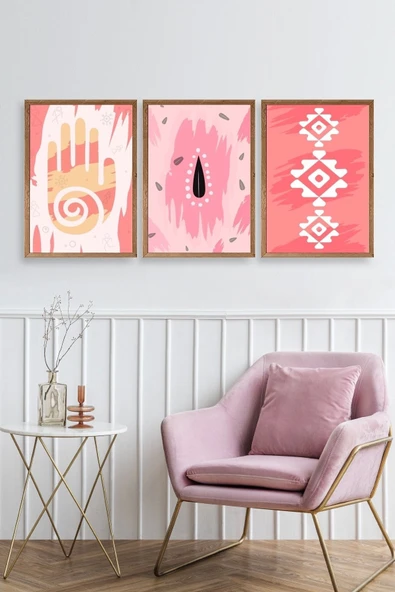 Düşündüren Şekiller Üçlü Ahşap Çerçeveli Tablo 17 x 23 - Resim 2