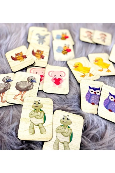 Sevimli Hayvanlar Hafıza Eşleştirme Oyunu Ahşap Eğitici Puzzle Oyuncak - Resim 2