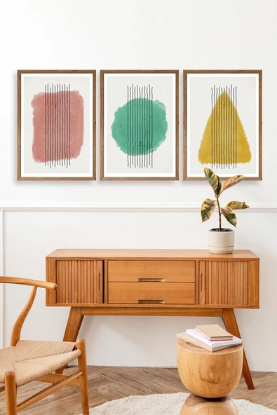 Şekiller Kare Üçgen Üçlü Ahşap Çerçeveli Tablo 30 x 42 - Resim 3